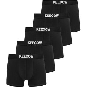 KEECOW Men's Underwear Boxer Briefs, Breathable Soft Cotton, Casual, Black 5 Pack