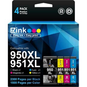 خرطوشة حبر EZ Ink (TM) متوافقة مع HP 950XL 951XL 950 XL 951 XL للاستخدام مع OfficeJet Pro 8610 8600 8615 8620 8625 8100 276dw 251dw (1 أسود، 1 أزرق سماوي، 1 أرجواني، 1 أصفر، 4 حزمة