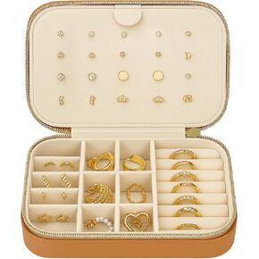 Jewelry Box for Women | Small Travel Jewelry Case Organizer with Vegan Leather & Soft Suede Lining | Compact & Stylish Design for Necklaces, Earrings, and Rings | Neutral Tan