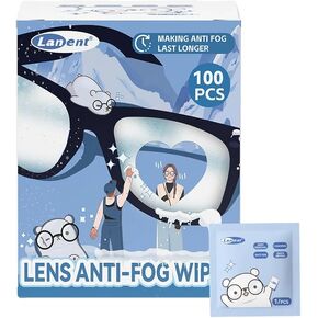 Anti-Fog Lens Wipes Pre-Moistened Anti-Fog Wipes| Glasses Cleaner Safely Cleans Glasses, Sunglasses, Phone Screen, Electronics & Camera Lens (100 Count)