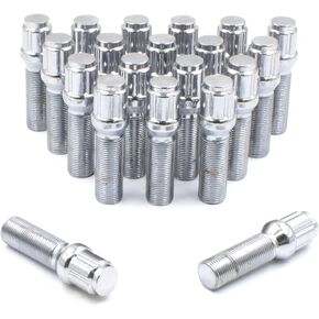 Wheel Accessories Parts Set of 20 Black 14x1.5 Lug Bolts Locking Spline Conical Seat with 24 mm Shank Length Small Diameter Lug Bolt with Dual Hex Key for Aftermarket Wheels (24mm, Black, M14x1.50)