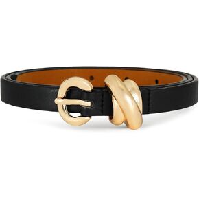 Black Belt with Gold Buckle Womens Belts for Jeans Dresses Fashion Casual Leather Belt
