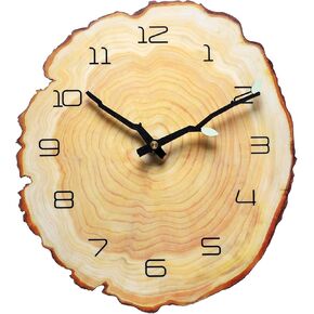 12 Inch Annual Ring Wall Clock - Wood Grain Stump Clock with Arabic Numerals - Battery Powered, Silent Quartz Movement - Decorative for Home, Living Room, Office - Size: 10.55"W x 11.88"H