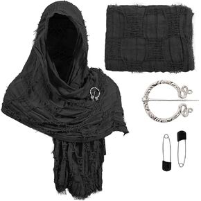 Adult Medieval Cloak with Hood Renaissance Shawl Cowl Hooded Scarf Apocalyptic Cape Viking Costume Accessory for Men Women