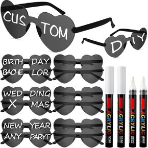 Flutesan 12 Pcs Personalized Heart Shaped Sunglasses Bulk Rimless Heart Glasses with 4 Markers for Adult DIY Birthday Wedding Bridal Party Favors