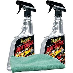 Meguiar's Hot Shine High Gloss Tire Spray (24 oz.) Bundle with Microfiber Cloth (3 Items)