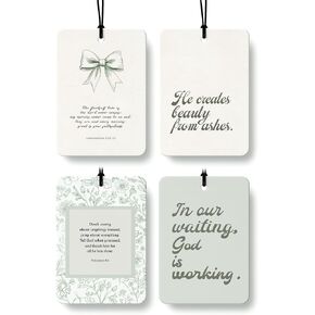 Green Christian Car Air Freshener 4 Pcs, Coquette Bow Floral Religious Hanging Air Freshener for Cars Closet Drawer Books, Cute Girly Christian Car Accessories Mirror Decor for Women