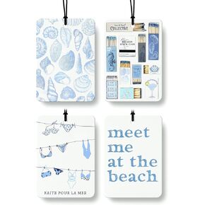 Blue Preppy Beach Car Air Freshener 4 Pcs, Coastal Preppy Beach Seashell Matchbox Bikini Hanging Air Freshener for Cars Closet Drawer Books, Blue Girly Car Accessories Mirror Decor for Women