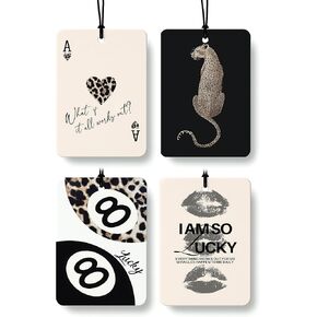 Black Leopard Print Car Air Freshener 4 Pcs, Trendy Cheetah Lucky 8 Ball Ace Card Lips Hanging Air Freshener for Cars Closet Drawer Books, Leopard Car Accessories Mirror Decor for Women