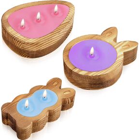 3 Pack Easter Bunny Dough Bowl Wooden Candles Decorative Bunny Eggs Bowls for DIY Candles or Decoration Rustic Vintage Hand Carved Molds for Farmhouse Decoration House Warming Gifts