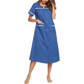 Ekouaer Womens Snap Front Dusters Cotton Housecoat Short Sleeve Nightgown House Dress With Pockets in Kuwait