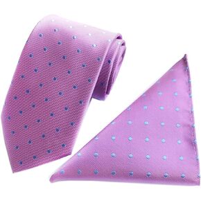 Secdtie Men's Polka Dot Ties Jacquard Woven Business Necktie & Pocket Square Set