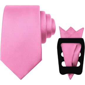 Mantieqingway Black Tie Sets for Men Classic Solid Color Tie Handkerchief Pocket Square Holder Formal Graduation Wedding