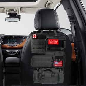 Tactical Car Seat Back Organizer,Tactical Molle Seat Back Organizer with 6 Detachable Molle Pouch,Universal Fits for Car Truck Jeep Vehicle (Black CP Camo)