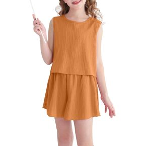 Cute Clothes for Girl Summer Outfits Kids Sleeveless Crop Tank Top Shorts Tween Girls Trendy Clothing Set Size 8-12 in Kuwait