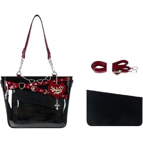 Love-Chains Ita Bag Pins Display Single Shoulder Crossbody Bag PU Leather Big Capacity Handbag Chain Clear Purse with Insert (Red)