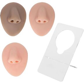 3PCS Silicone Nose Model, 3D Nose Model Fake Nose Prosthetic Nose Soft Silicone Body Part Model with Acrylic Stand for Piercing Practice Display Teaching