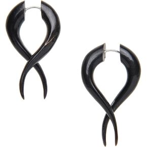 Women's Men's Black Horn Fake Taper Stretcher Handmade Twist Tribal Earrings