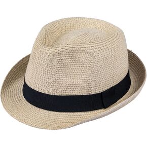 Straw Fedora Hat for Women Men Short Brim Panama Hat Roll Up Trilby Summer Beach Sun Hat UPF 50+