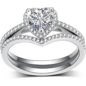 1-1/2 Carat(ctw) Heart-Cut Moissanite Engagement Rings Sets for Women,925 Sterling Silver Halo Wedding Rings Sets,Bridal Ring Sets for Anniversary Birthday