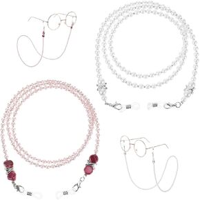 2 Pcs Glasses Chain for Women Pearl Eyeglass Chains with Lanyard Face Masks Lanyard Eyewear Retainer Chains Anti Slip Sunglasses Chain String Holder for Women Girls White Purple
