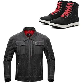 BORLENI Motorcycle Jacket L and Motorcycle Riding Shoes Size 11