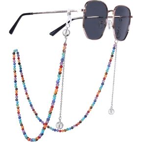 SUNYIK Natural Beads Stone Eyeglass Chain for Women Men Healing Stone Beads Glass Strap Mask Lanyard