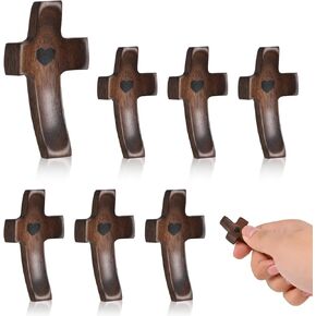 7PCS Cross My Heart, Handheld Wooden Cross, Encouragement Gift, Fingertip Stress Pocket Small Crosses, Wooden Crosses for Clenching and Praying Relief Religious Gifts