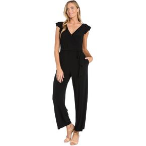 R&M Richards Classic Solid Jumpsuit W/Wrap Top & Ruffle Cap Sleeves