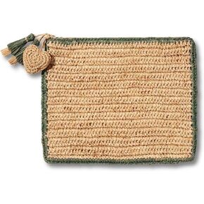 AERIN Sage Trimmed Raffia Pouch