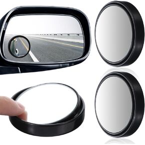 2 Pieces Blind Spot Mirror, 360 Degree Adjustable View Angle 2" Round Glass Convex Mirrors with Self Adhesive Back Glass Frameless Convex Rear View Mirrors for Car and Truck Accessories, Black
