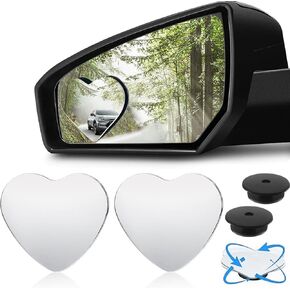 2 Pcs Blind Spot Mirrors,Heart Shaped HD Glass Frameless Convex Rear View Mirror,Automotive Exterior Accessories with Adjustabe 360°Wide Angle,Rearview Mirror Accessories for Cars/SUVs/Motorcycles/RV