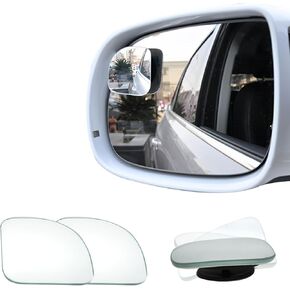 2PCS Blind Spot Mirror, Fan Shaped HD Glass Frameless Convex Rear View Mirror, 360 Degree Adjustable Wide Angle Side Rear View Mirror for Cars SUVs Motorcycles Trucks