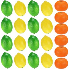 22 Pcs Fake Oranges Artificial Fruits Vivid Green and Yellow Lemon Set Mixed Color Decoration Lifelike for Home Kitchen Cabinet Party Decor Photography Prop