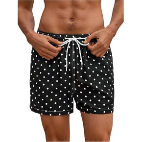 Verdusa Men's Polka Dots Swim Trunks Drawstring Waist Beach Shorts with Pockets