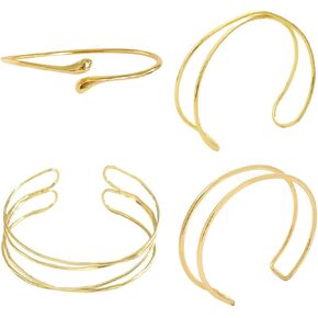 Gold Arm Cuffs for Women, 4Pcs Arm Cuff Jewelry Set, Arm Bracelet Upper Arm, Open Adjustable Armband