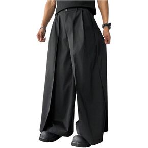 SHENHE Men's Wide Leg Pleated Pants Zipper Fly Baggy Pants Casual Business Dress Pants