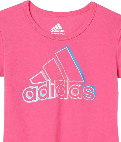 adidas Girls' 2 Piece Cotton Tee 3-Stripe Tight Set, Pink, 6 in Saudi Arabia