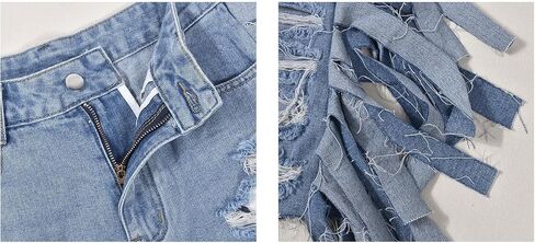 Women's High Waist Ripped Denim Shorts Tassels Hem Distressed Stretchy Trendy Summer Jean Shorts in Saudi Arabia