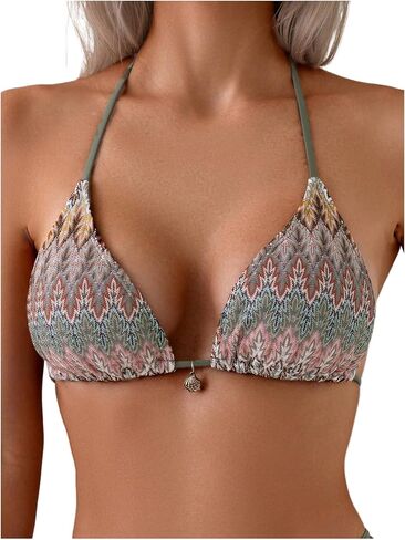 SOLY HUX Women's Bikini Top Allover Printed Halter Triangle Swimsuit Tops Bathing Suit in Kuwait