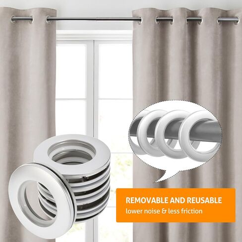 Wichemi 50pcs Curtain Gromsets 1-9/16 "(40mm) قطرها الداخلية حلقات الستار البلاستيكي نانوسج ضوضاء منخفضة الضوضاء حلقات الفضة in Kuwait