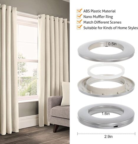 Wichemi 50pcs Curtain Gromsets 1-9/16 "(40mm) قطرها الداخلية حلقات الستار البلاستيكي نانوسج ضوضاء منخفضة الضوضاء حلقات الفضة in Kuwait