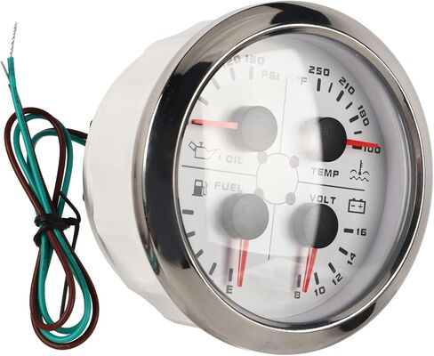 4in1 guage ، ارتفاع مستوى الوقود من الفولاذ المقاوم للصدأ ارتفاع درجة حرارة الزيت عداد درجة الحرارة عالية الدقة للدراجة النارية قارب Car RV (أسود ° f/psi) in Kuwait