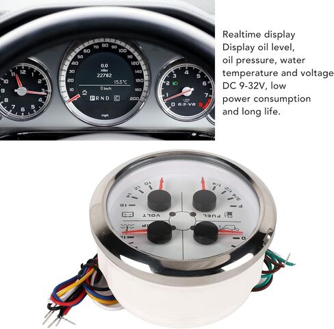 4in1 guage ، ارتفاع مستوى الوقود من الفولاذ المقاوم للصدأ ارتفاع درجة حرارة الزيت عداد درجة الحرارة عالية الدقة للدراجة النارية قارب Car RV (أسود ° f/psi) in Kuwait