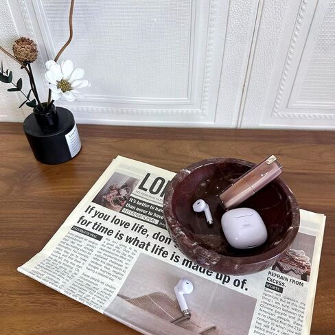 Large Decorative Marble Bowl, 7.87 inches,Natural Stone Round Bowl for Home Decor, Fruit, Nuts, Jewelry tray,Coffee Tables Centerpiece, Soap Serving (beige) in Kuwait