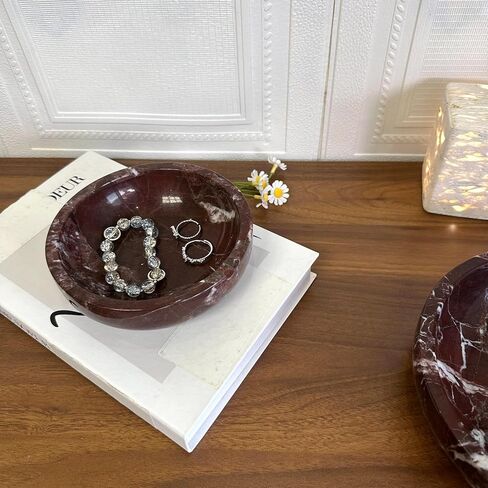 Large Decorative Marble Bowl, 7.87 inches,Natural Stone Round Bowl for Home Decor, Fruit, Nuts, Jewelry tray,Coffee Tables Centerpiece, Soap Serving (beige) in Kuwait