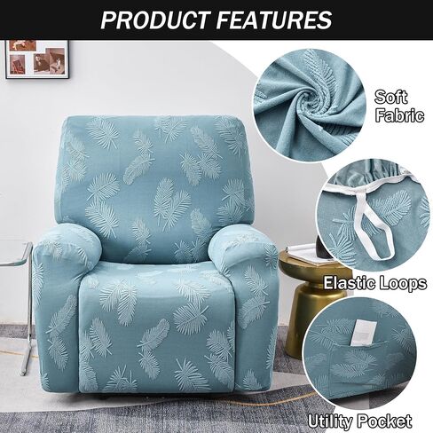 أغطية كرسي كرسي تمتد ، 4 قطع كرسي Slippercover Soft Jacquard Lazyboy Recliner غطاء واقي الأثاث غير الانزلاق مع جيب (أخضر فاتح) in Kuwait