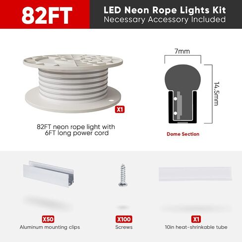 Shine Decor LED Neon Rope Lights AC 120V, ETL-Listed Flexible 120LEDs/M Dotless Strip Lighting, Custom Cuttable & IP65 Waterproof for Indoor Outdoor, 6500K Cool White, 150FT in Kuwait