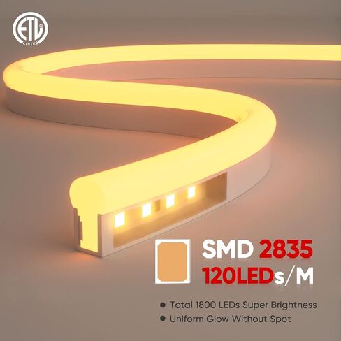 Shine Decor LED Neon Rope Lights AC 120V, ETL-Listed Flexible 120LEDs/M Dotless Strip Lighting, Custom Cuttable & IP65 Waterproof for Indoor Outdoor, 6500K Cool White, 150FT in Kuwait