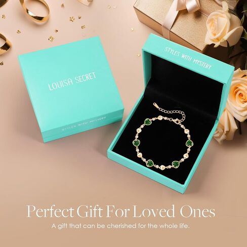 LOUISA SECRET Birthstone Bracelets for Women, 925 Sterling Silver or Brass Plated with Rose Gold Charm Link Bracelets Birthday Anniversary Christmas Gift for Women Wife Mom Girlfriend Lady in Saudi Arabia
